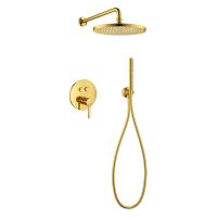 Душевой набор  встраиваемый смеситель с кнопочным управлением, верхний душш диаметр 25 см, ручной душ со шлангом, штуцером и держателем ECO-DSET-BORO брашированное золото   Cezares