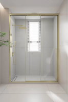 Душевая дверь раздвижная 1100x2000 цвет профиля Золото брашинг стекло прозрачное PR3/L-110-01-G-C4 Premium Veconi