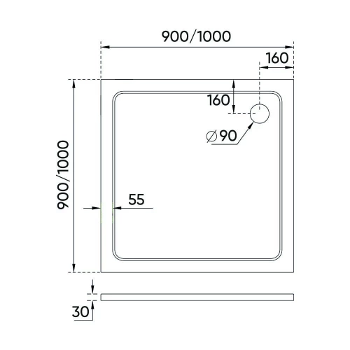 Душевой поддон квадратный 900x900x30 TZ08-90K-01-19C3 VECONI